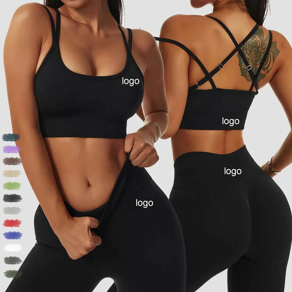 Leggings Yoga Set for Women - Seamless Bra Top and Scrunch Leggings Fitness Sport Suit - Allen-Fitness