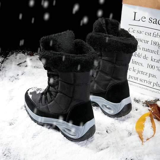 Women Boots Winter Keep Warm Cotton Shoes Mid-Calf Snow Boots Ladies Lace-up High-top Waterproof Booties Chaussures Femme - Allen-Fitness