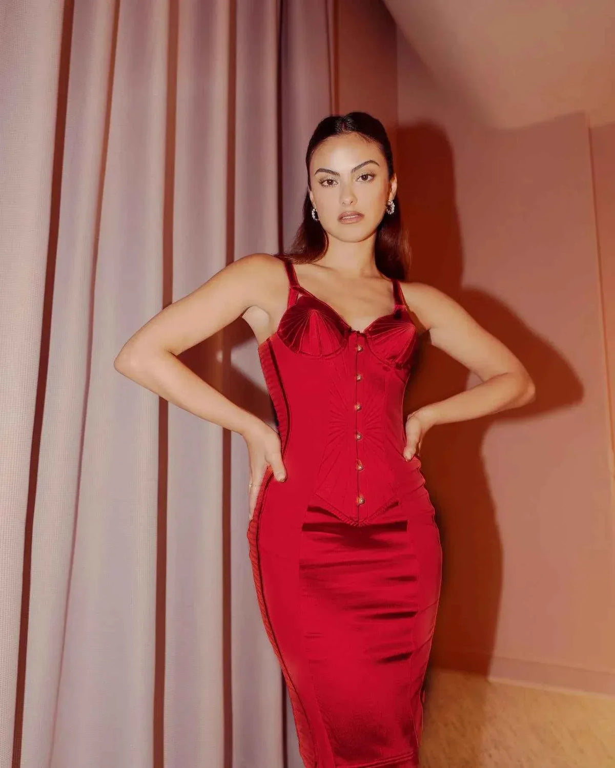 Red Satin Christmas Party Dress - Sexy Pleated Strapless Evening Outfit - Allen-Fitness