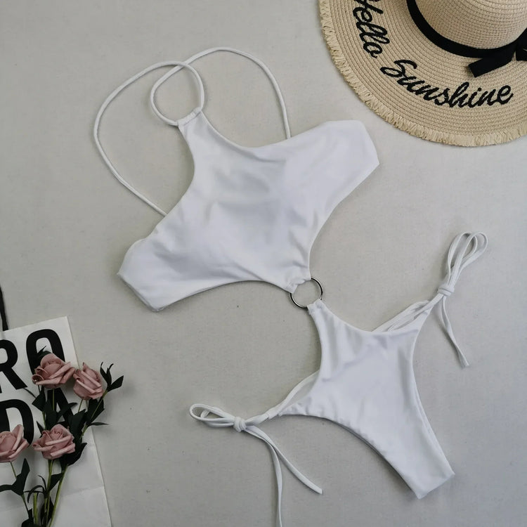 Women Sexy Halter Neck Cut Out Beach Monokini Swimwear One Piece Swimwear - Allen-Fitness
