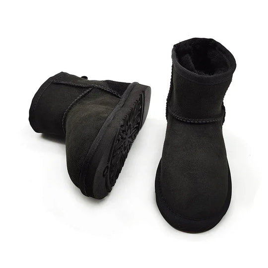Mens womens kids ankle snow boots in stock real sheep skin plush fur snow winter warm boots - Allen-Fitness