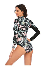 Floral Print Fitness Bathing Suits One Pieces Women Swimsuits Zipper Long Sleeve Diving Surfing Suits Wetsuits Swimwear - Allen-Fitness