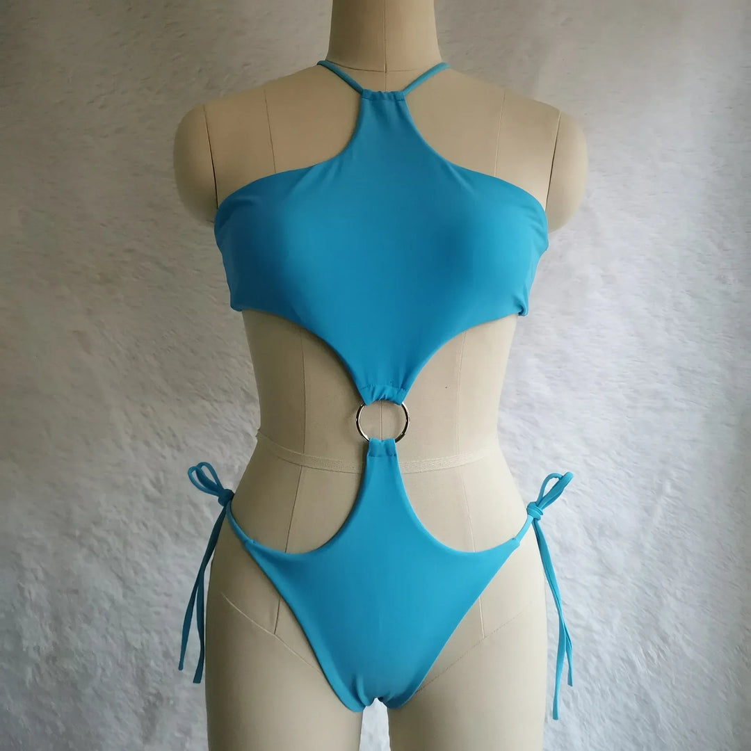Women Sexy Halter Neck Cut Out Beach Monokini Swimwear One Piece Swimwear - Allen-Fitness