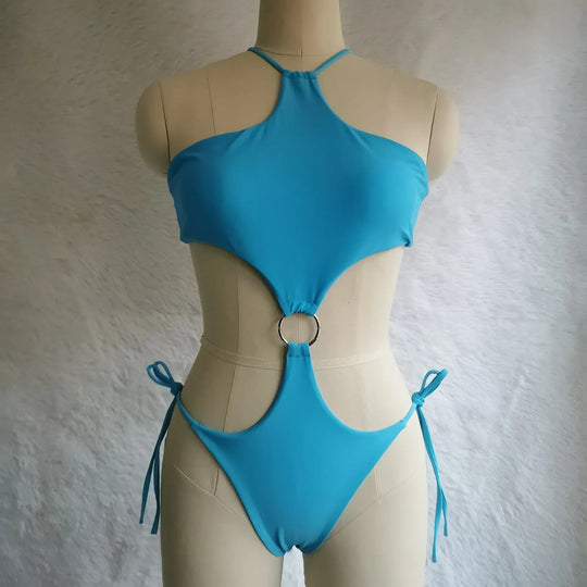 Women Sexy Halter Neck Cut Out Beach Monokini Swimwear One Piece Swimwear - Allen-Fitness