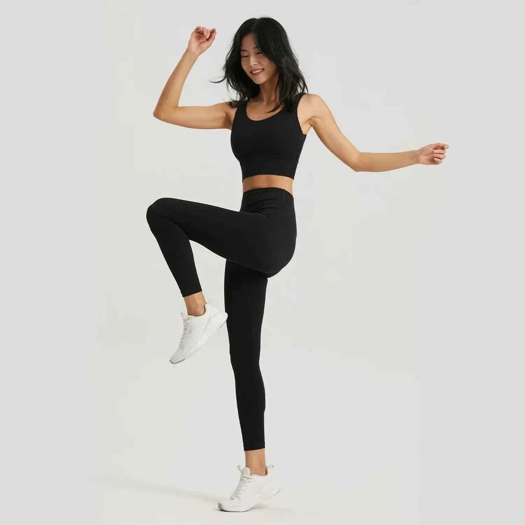 Gym Outfit High Waist Yoga Leggings for Women with Phone Pockets &amp; U Back Sports Bra Set - Allen-Fitness
