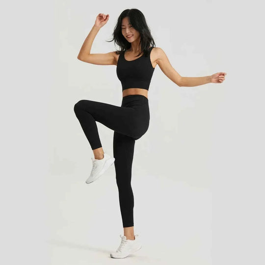 Gym Outfit High Waist Yoga Leggings for Women with Phone Pockets &amp; U Back Sports Bra Set - Allen-Fitness