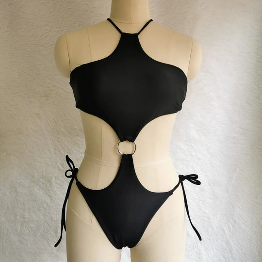 Women Sexy Halter Neck Cut Out Beach Monokini Swimwear One Piece Swimwear - Allen-Fitness