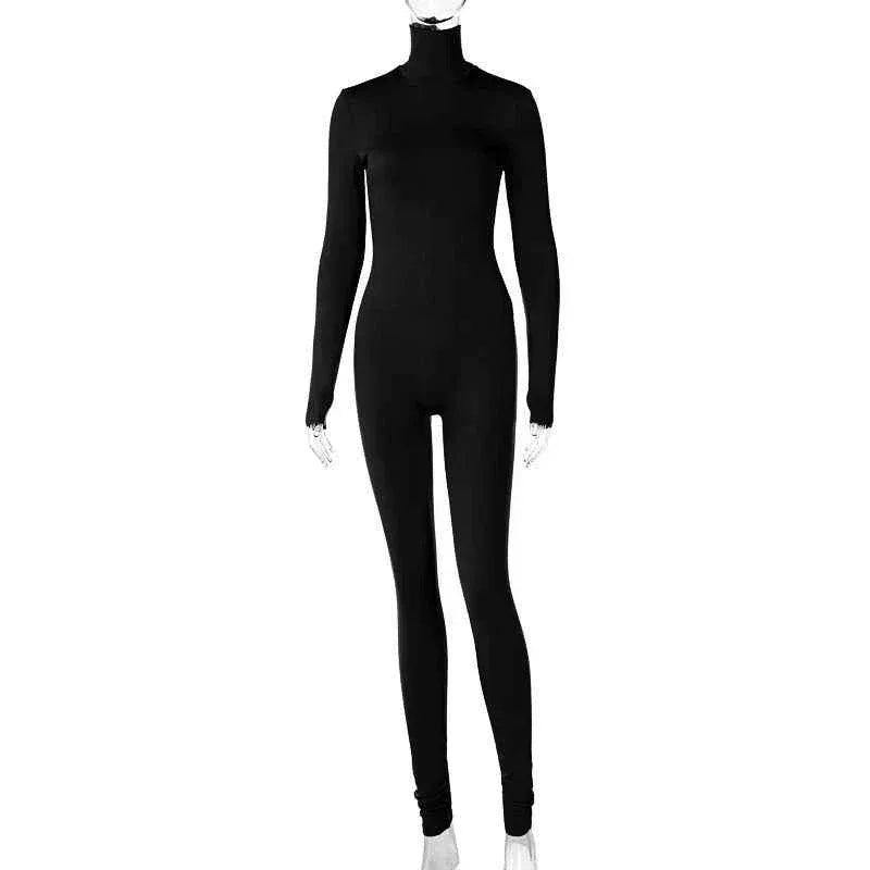 Fall Solid Long Sleeves yoga Rompers Women Ladies jogging wear new style One Piece stretch bodycon Jumpsuit - Allen-Fitness