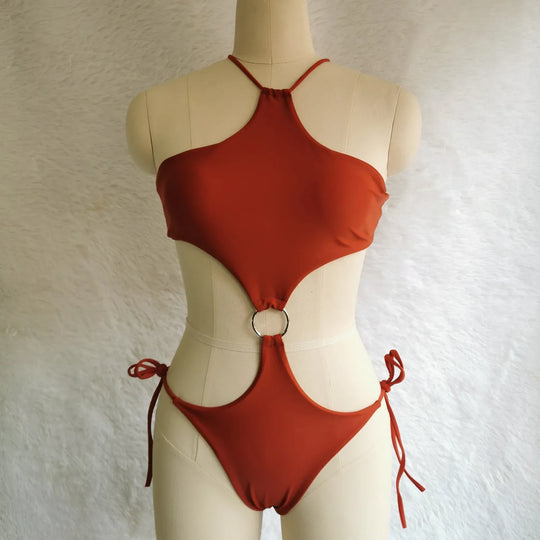 Women Sexy Halter Neck Cut Out Beach Monokini Swimwear One Piece Swimwear - Allen-Fitness