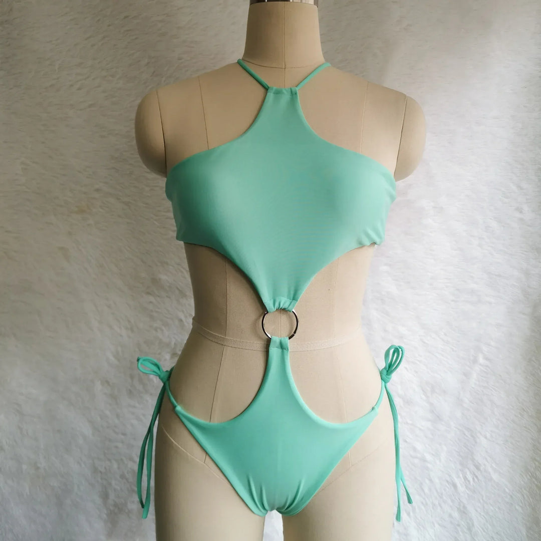 Women Sexy Halter Neck Cut Out Beach Monokini Swimwear One Piece Swimwear - Allen-Fitness