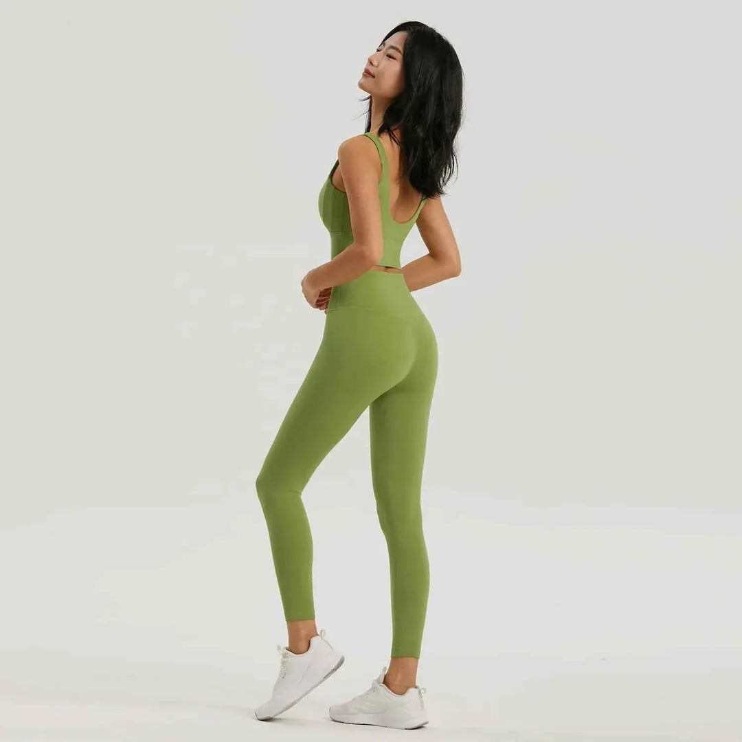 Gym Outfit High Waist Yoga Leggings for Women with Phone Pockets &amp; U Back Sports Bra Set - Allen-Fitness