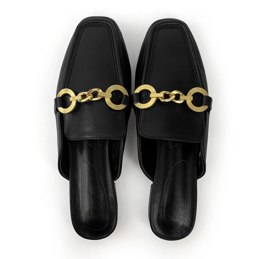 British Style Women's Flat Shoes with Thick Heel & Pearl Accent - Allen-Fitness