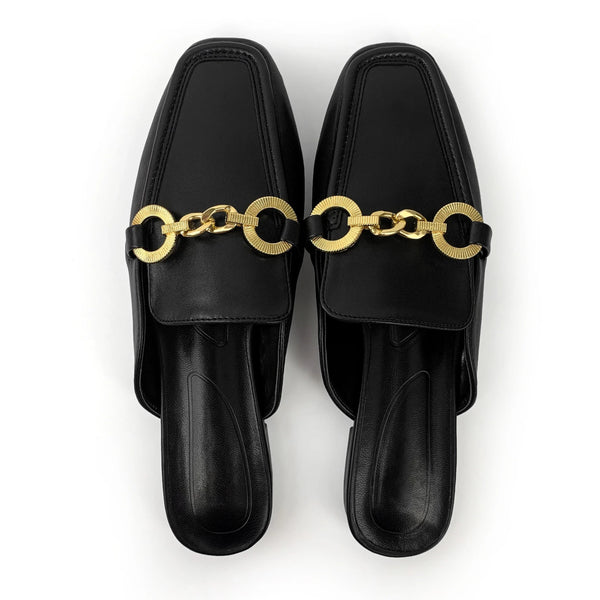 British Style Women's Flat Shoes with Thick Heel & Pearl Accent - Allen-Fitness
