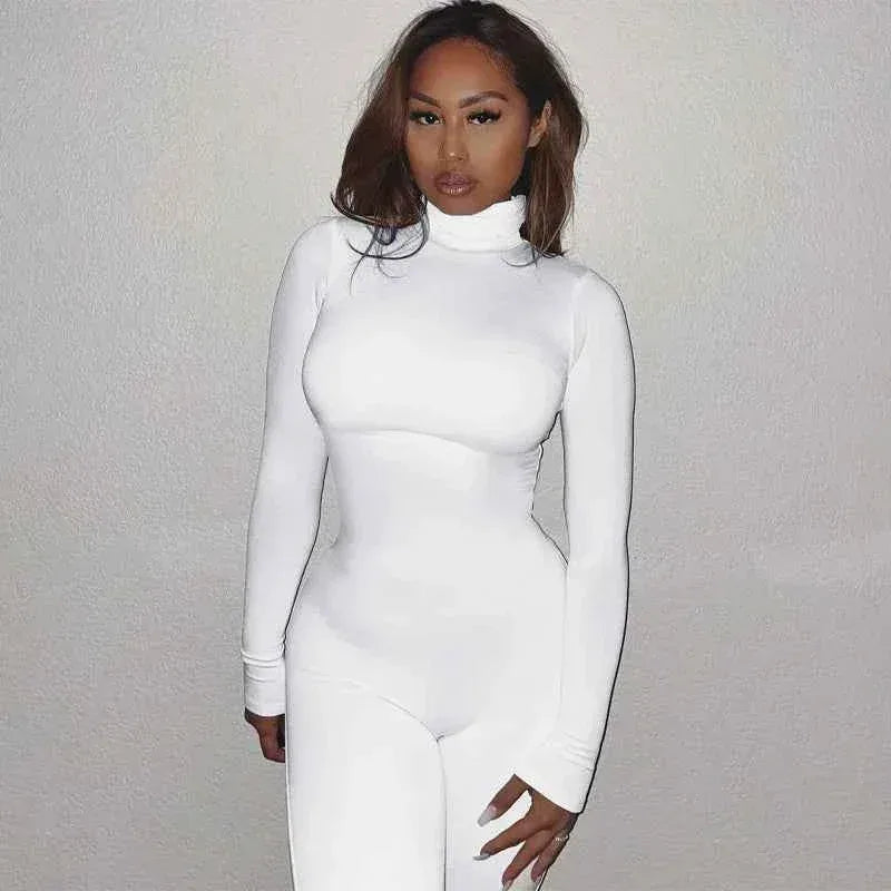 Fall Solid Long Sleeves yoga Rompers Women Ladies jogging wear new style One Piece stretch bodycon Jumpsuit - Allen-Fitness