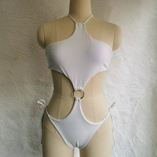 Women Sexy Halter Neck Cut Out Beach Monokini Swimwear One Piece Swimwear - Allen-Fitness