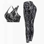 Yoga Fitness Sport Bra And Yoga Pants Set Snake Skin Gold Printing Women Active Bra Leggings Set 2 pcs Fitness Yoga Set - Allen-Fitness
