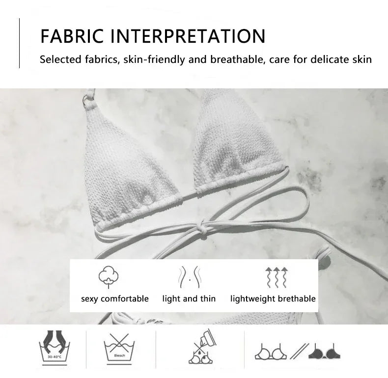 Summer Women Solid Sexy Ladies Split Nylon Swimsuit Beach Wearing Swimwear Two Piece Triangle Thong Ribbed Micro Bikini Set - Allen-Fitness