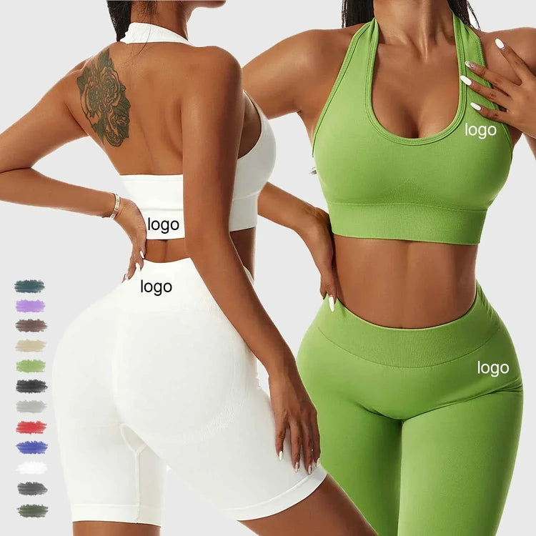 Leggings Yoga Set for Women - Seamless Bra Top and Scrunch Leggings Fitness Sport Suit - Allen-Fitness