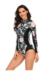 Floral Print Fitness Bathing Suits One Pieces Women Swimsuits Zipper Long Sleeve Diving Surfing Suits Wetsuits Swimwear - Allen-Fitness