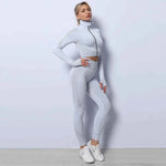 Women Long Sleeve and Pants Leggings Set Fitness Training Wear - Allen-Fitness