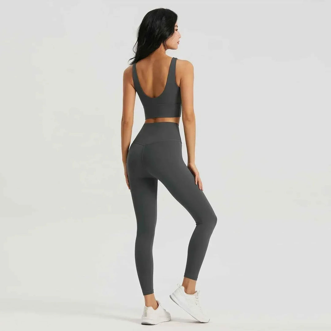 Gym Outfit High Waist Yoga Leggings for Women with Phone Pockets &amp; U Back Sports Bra Set - Allen-Fitness