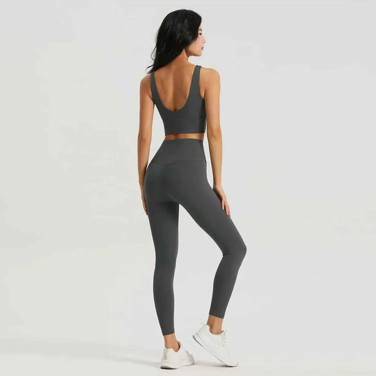 Gym Outfit High Waist Yoga Leggings for Women with Phone Pockets &amp; U Back Sports Bra Set - Allen-Fitness
