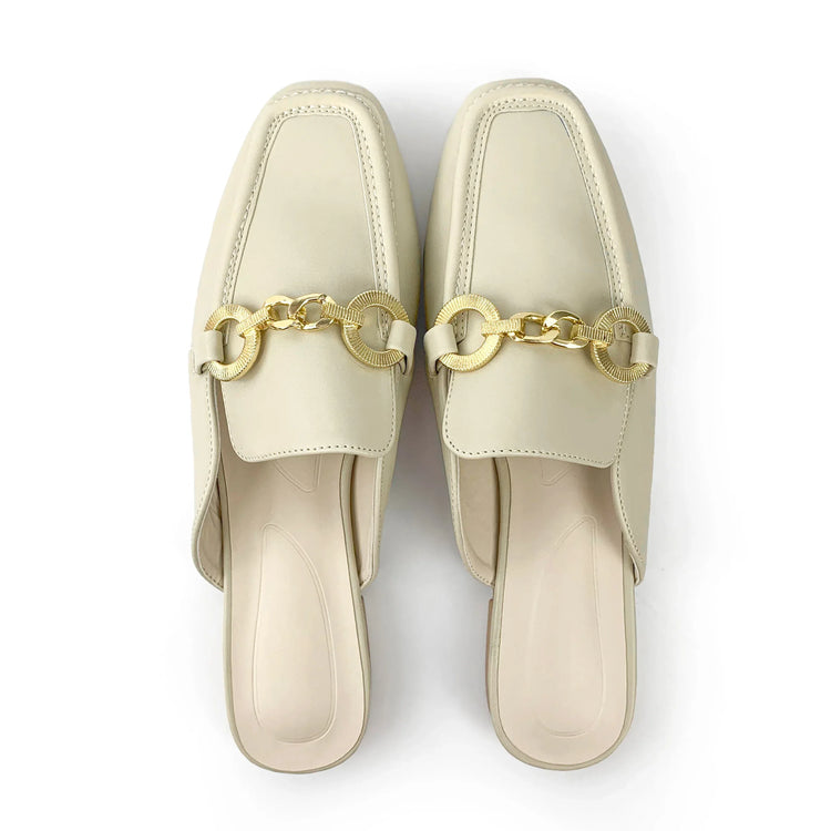 British Style Women's Flat Shoes with Thick Heel & Pearl Accent - Allen-Fitness
