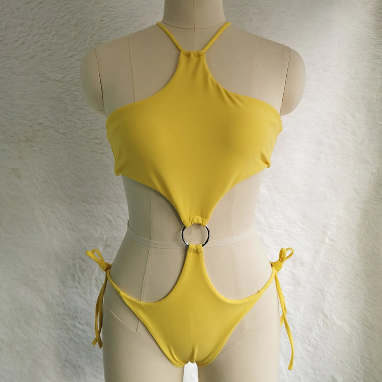 Women Sexy Halter Neck Cut Out Beach Monokini Swimwear One Piece Swimwear - Allen-Fitness