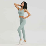 Gym Outfit High Waist Yoga Leggings for Women with Phone Pockets & U Back Sports Bra Set - Allen-Fitness