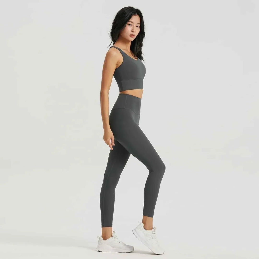 Gym Outfit High Waist Yoga Leggings for Women with Phone Pockets &amp; U Back Sports Bra Set - Allen-Fitness