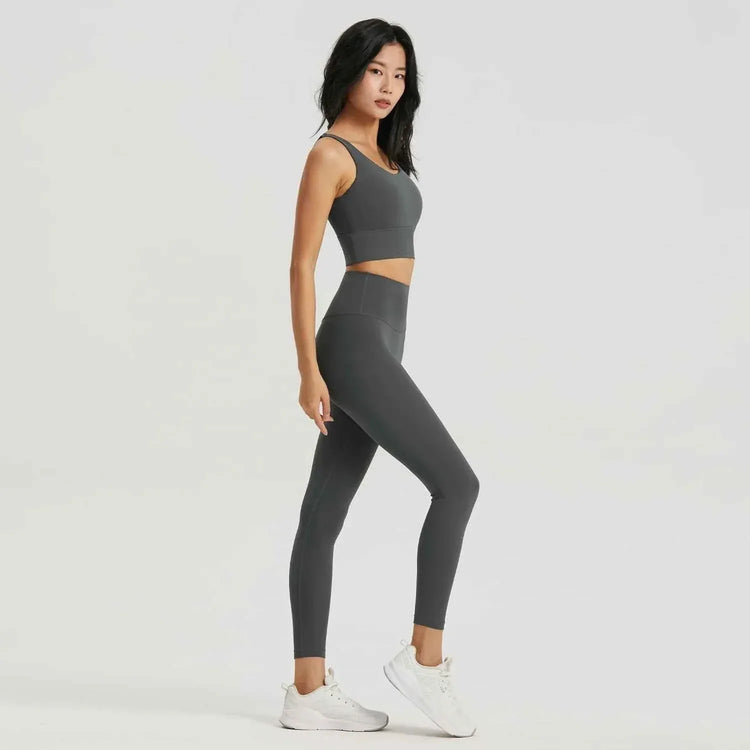 Gym Outfit High Waist Yoga Leggings for Women with Phone Pockets & U Back Sports Bra Set - Allen-Fitness