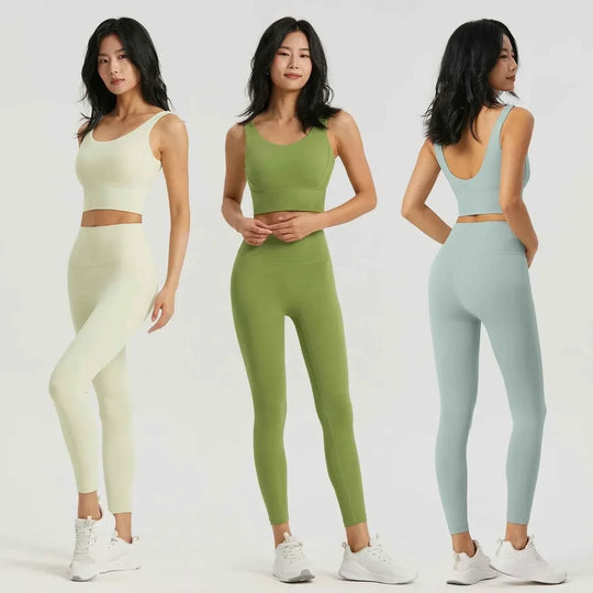 Gym Outfit High Waist Yoga Leggings for Women with Phone Pockets &amp; U Back Sports Bra Set - Allen-Fitness