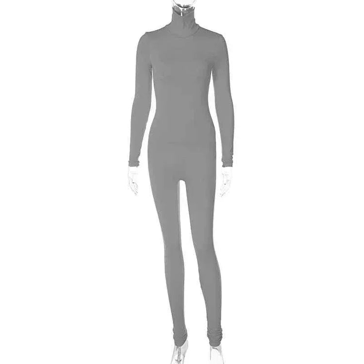 Fall Solid Long Sleeves yoga Rompers Women Ladies jogging wear new style One Piece stretch bodycon Jumpsuit - Allen-Fitness