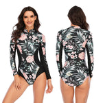 Floral Print Fitness Bathing Suits One Pieces Women Swimsuits Zipper Long Sleeve Diving Surfing Suits Wetsuits Swimwear - Allen-Fitness