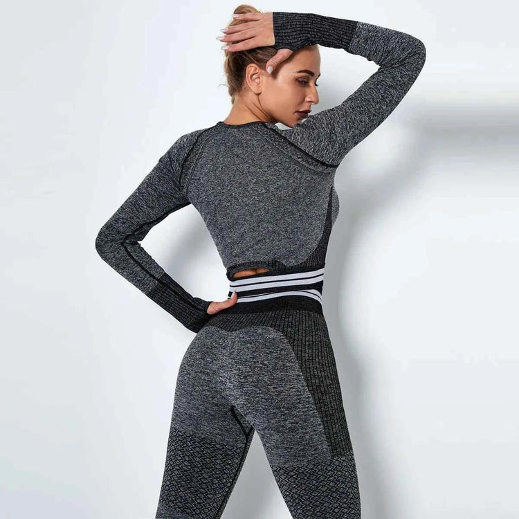 Women's Waist Stripe Seamless Yoga Top for Gym - Long Sleeve Fitness Leggings Shirt - Allen-Fitness