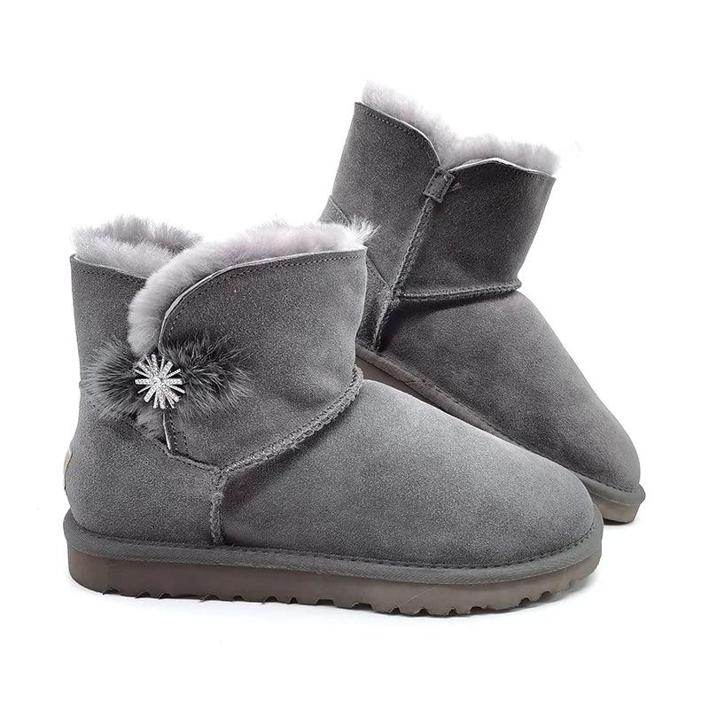 Mens womens kids ankle snow boots in stock real sheep skin plush fur snow winter warm boots - Allen-Fitness