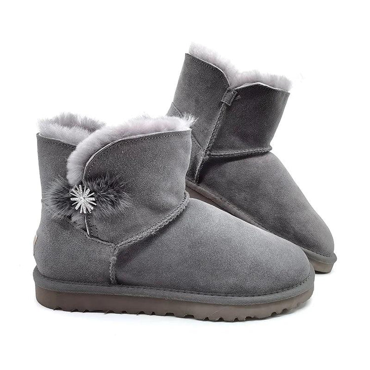 Mens womens kids ankle snow boots in stock real sheep skin plush fur snow winter warm boots - Allen-Fitness